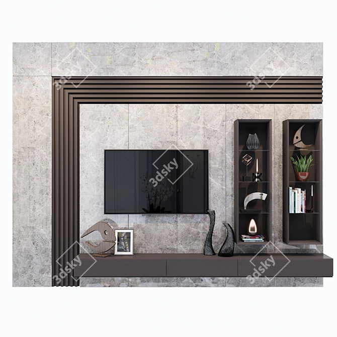 Modern TV Stand with 6 Compartments 3D model image 1