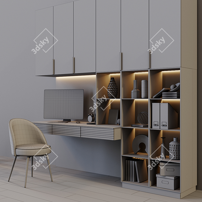 Modern Workstation Desk 3D model image 3