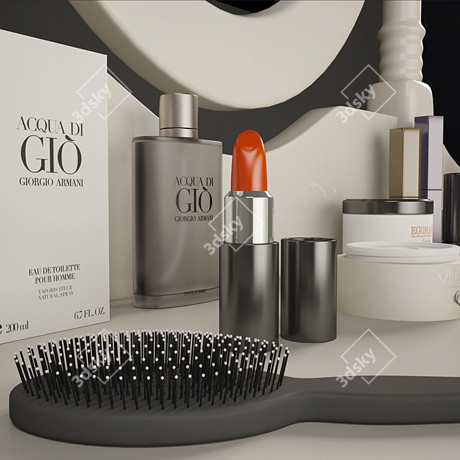 Glam Vanity Set: Table, Mirror & Puff 3D model image 2