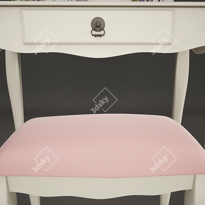 Glam Vanity Set: Table, Mirror & Puff 3D model image 3