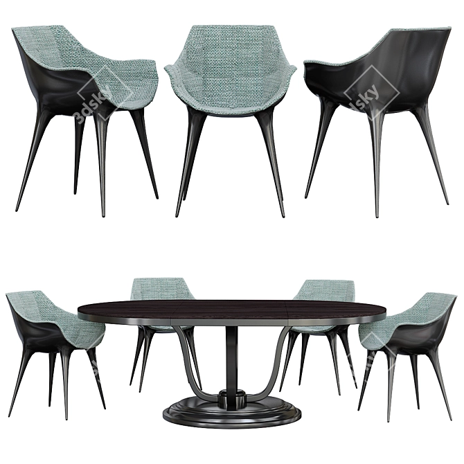 Sleek Zize Zink Dining Set 3D model image 1