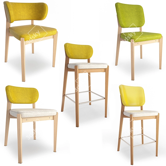 Kauri Wood Chairs: Trendy & Stylish 3D model image 1