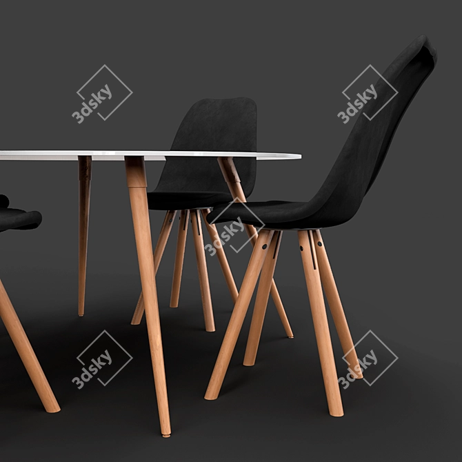 Modern BOVIO Dining Set with Black DAKOTA Chairs 3D model image 2