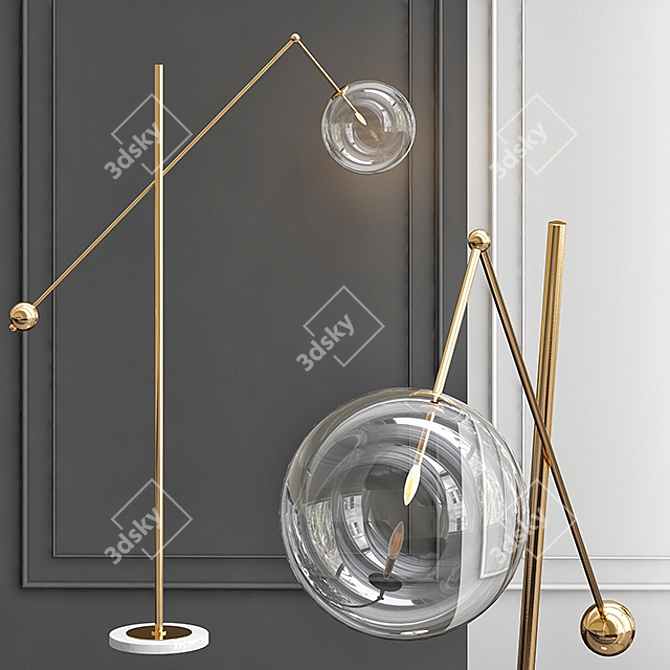 Bolle Floor Lamp: Modern Metal and Glass Torchiere 3D model image 1