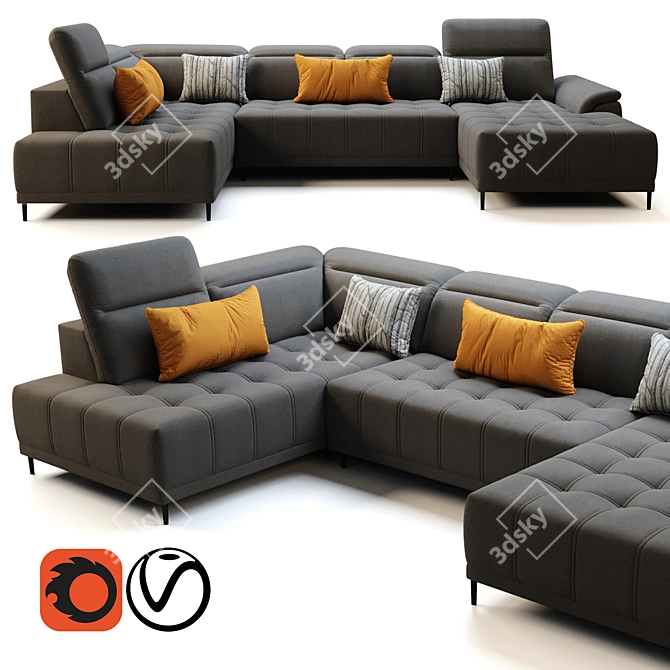 Luxurious Wersal Calvaro XL Sofa 3D model image 1