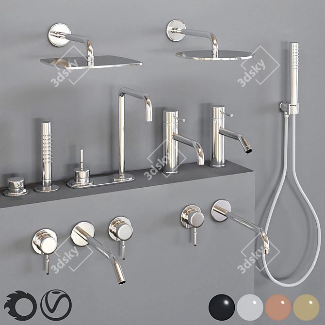 Luxury Bathroom Faucet Set: Gold, Steel, Black Metal, Chrome. 3D model image 1