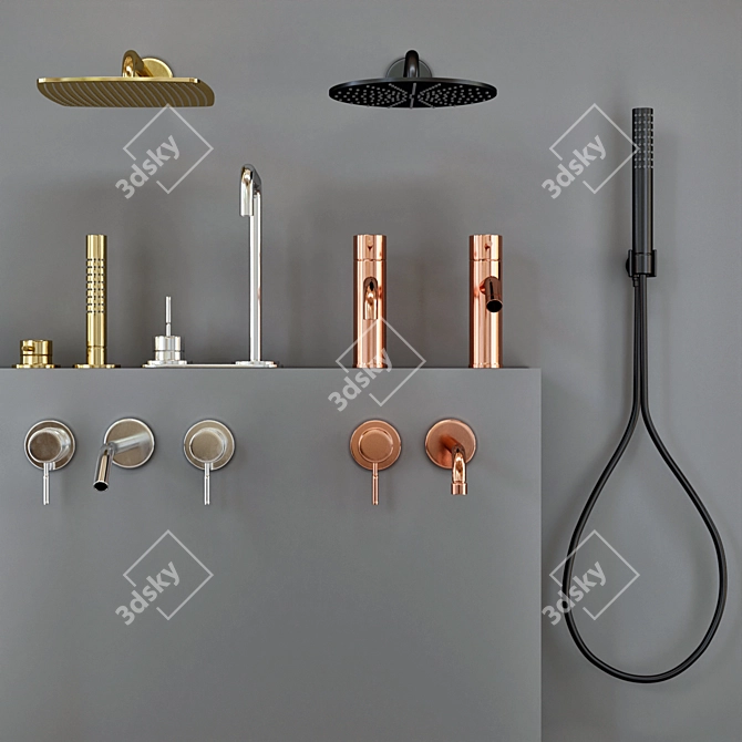 Luxury Bathroom Faucet Set: Gold, Steel, Black Metal, Chrome. 3D model image 2