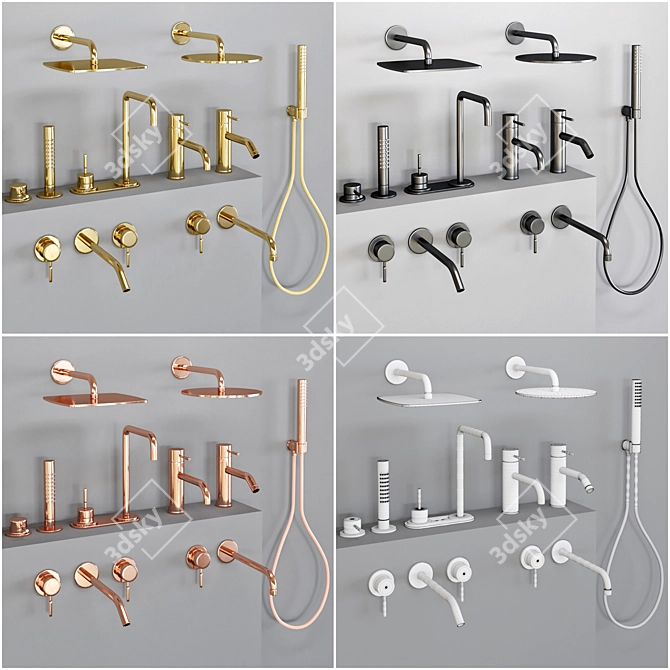 Luxury Bathroom Faucet Set: Gold, Steel, Black Metal, Chrome. 3D model image 3