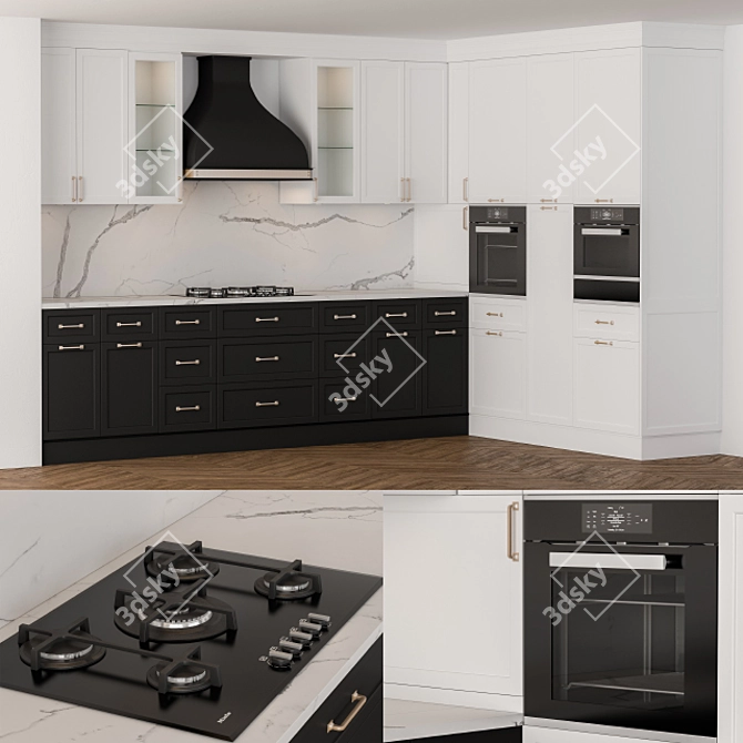 NeoClassic Black & White Kitchen 3D model image 1