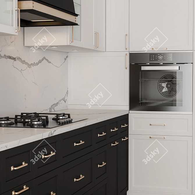 NeoClassic Black & White Kitchen 3D model image 2