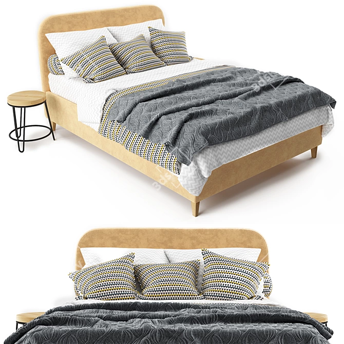 Adelina Pufetto: Stylish Bed with Knitted Throw 3D model image 1