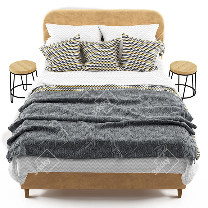 Adelina Pufetto: Stylish Bed with Knitted Throw 3D model image 2