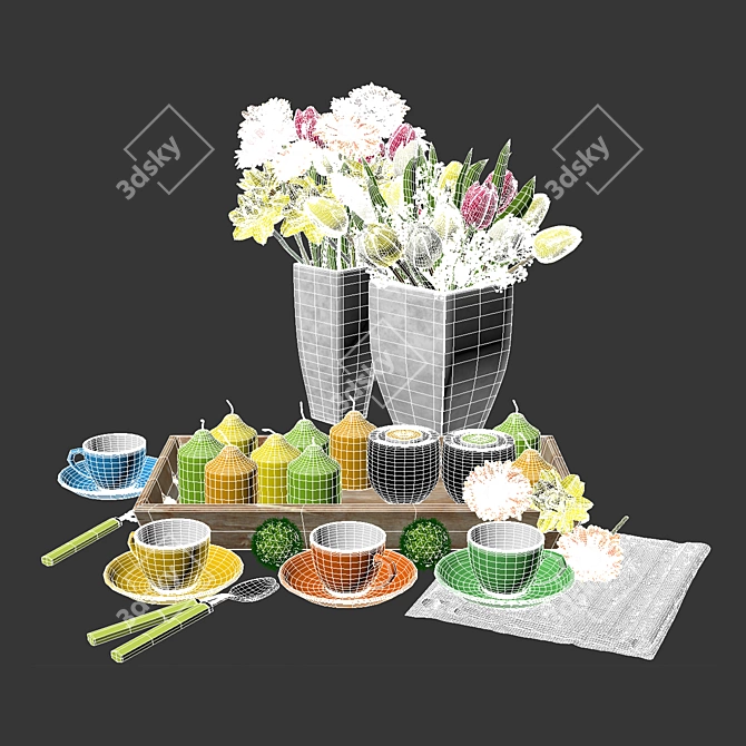 Vibrant Spring Tableware Set 3D model image 3