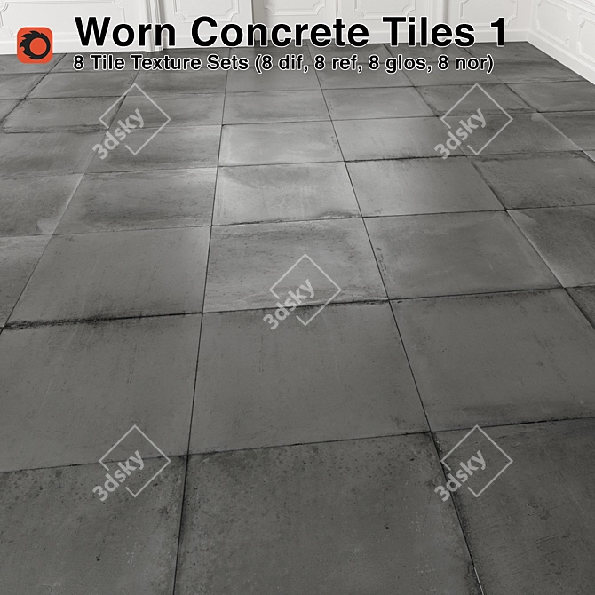 Weathered Concrete Tiles - Texture Pack 3D model image 1