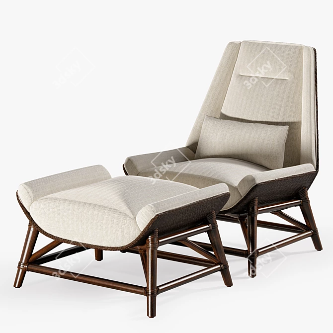 McGUIRE Tansen Lounge Chair & Ottoman: Timeless Elegance for Ultimate Relaxation 3D model image 1