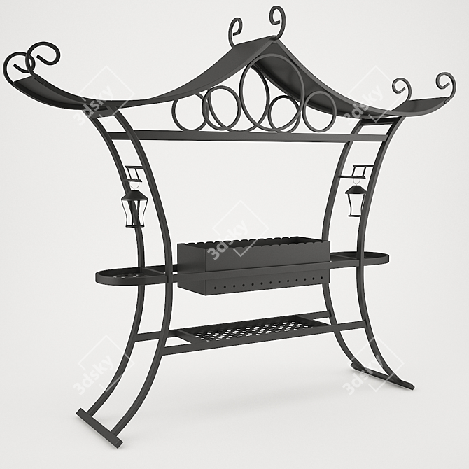 Wrought Iron BBQ Grill with Roof 3D model image 1