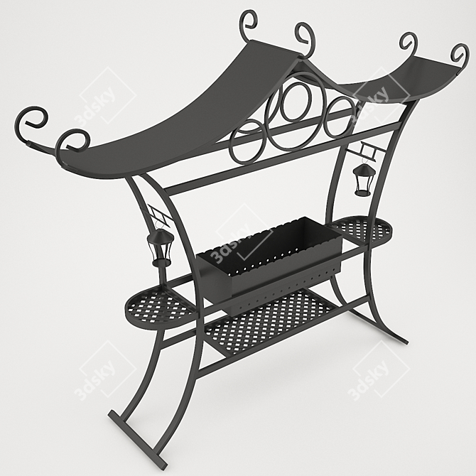 Wrought Iron BBQ Grill with Roof 3D model image 2