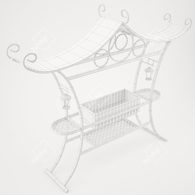 Wrought Iron BBQ Grill with Roof 3D model image 3