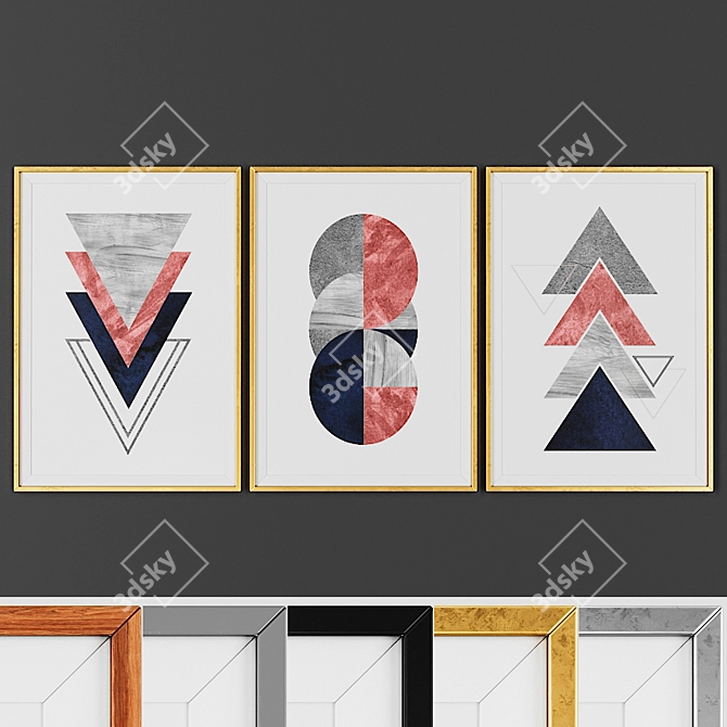 Scandinavian Geometric Picture Frame Set 3D model image 1