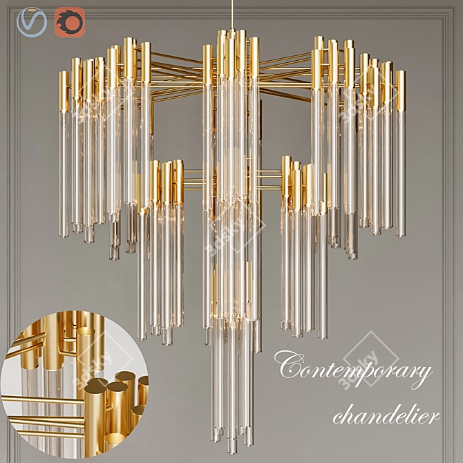 Modern Crystal Brass Chandelier 3D model image 1