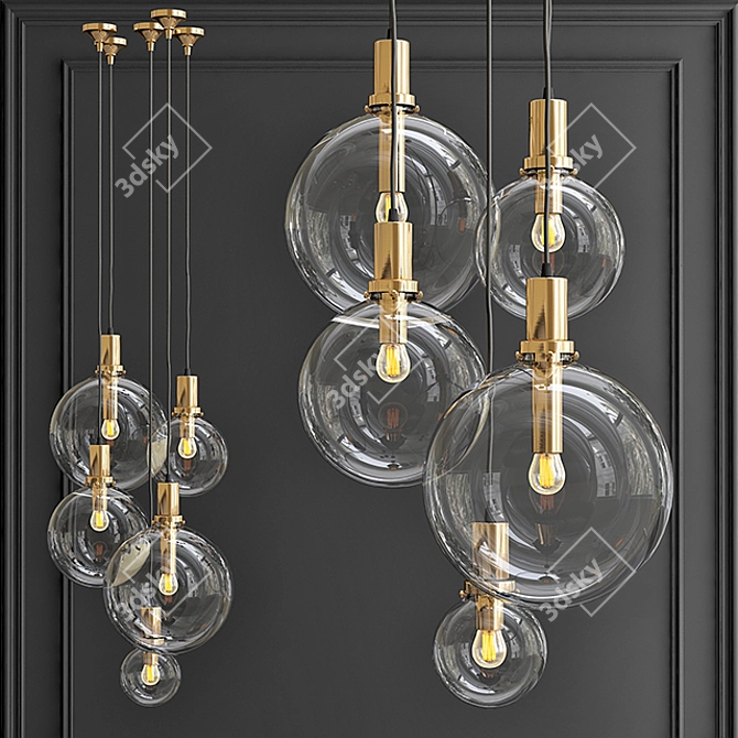 Gold Glass Globe Pendant Lamp 3D model image 1