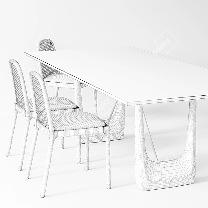 Elegant Cane Chair & Marble Dining Table 3D model image 2