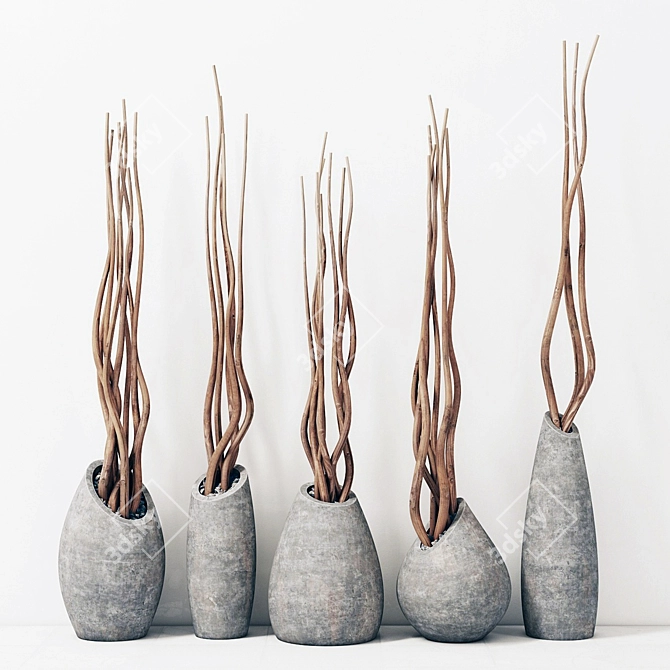 Concrete Branch Vases 3D model image 1