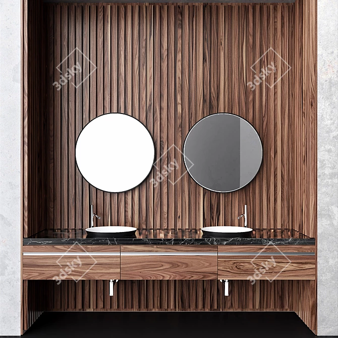 Elegant Timber Bathroom Vanity 3D model image 1