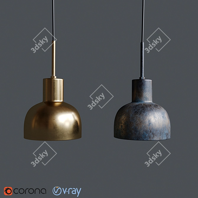 Elegant Glow Pendant Lamp: Oxidized & Brass 3D model image 1