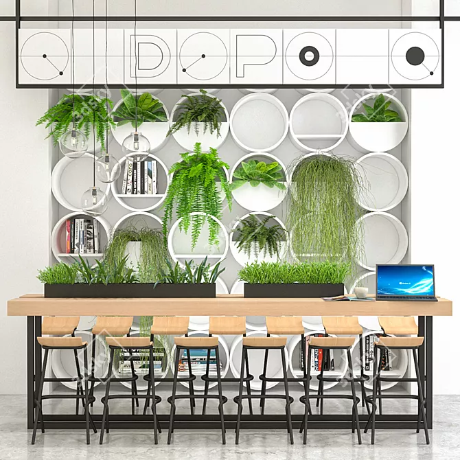 Modern Coffee Shop with Plant Pots 3D model image 1