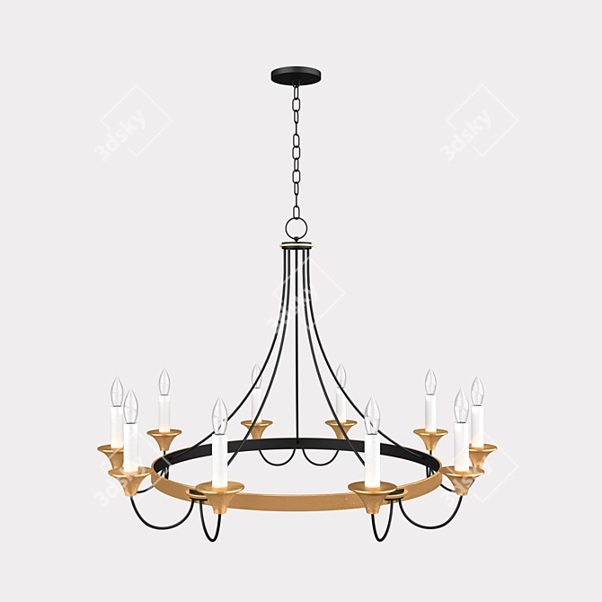 Elegant Gold & Black Hanlon Chandelier 3D model image 2