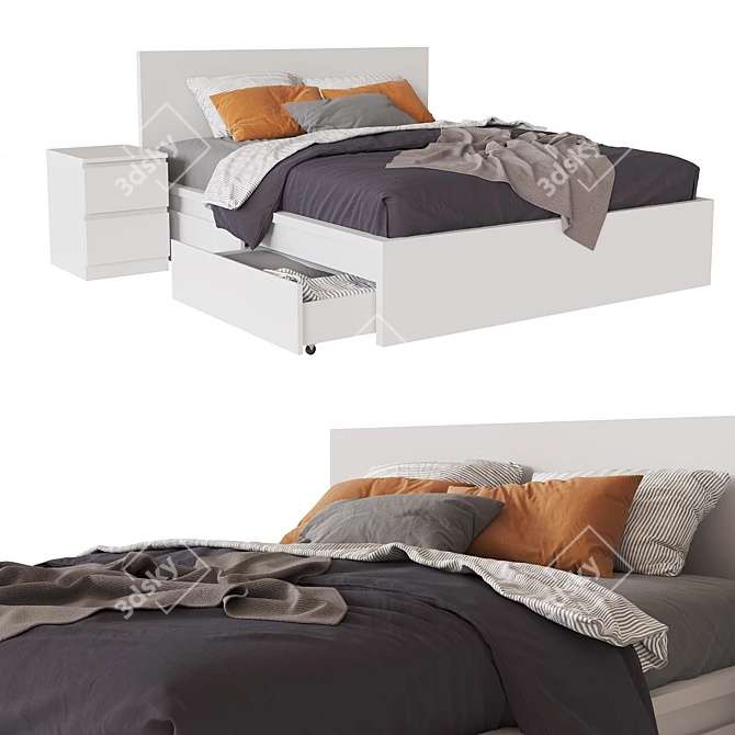 Sleek and Spacious Malm Bed 3D model image 1