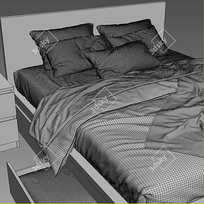 Sleek and Spacious Malm Bed 3D model image 3
