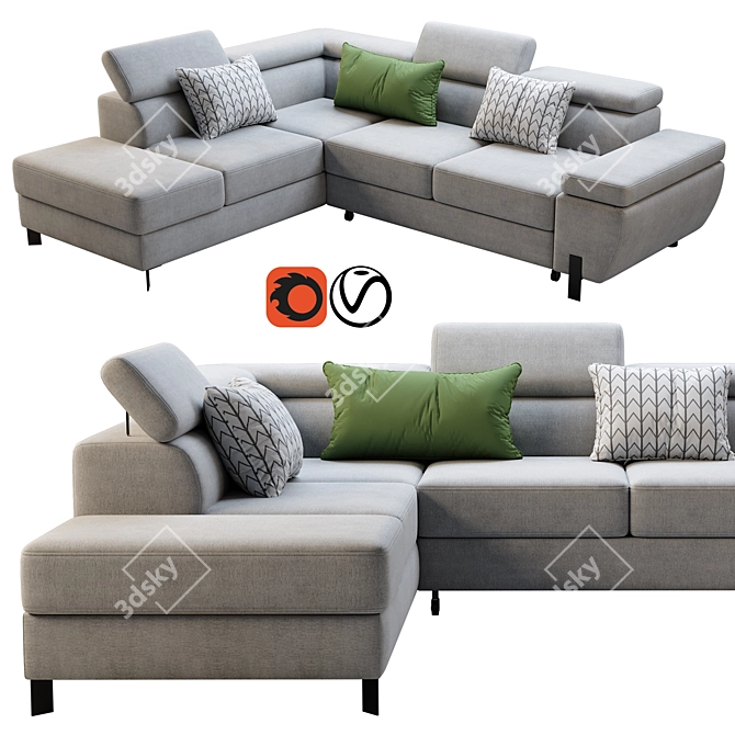 Modern Molina L-Shaped Sofa: Elegant and Stylish 3D model image 1