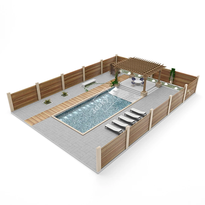  Luxe Outdoor Pergola Pool Set 3D model image 2