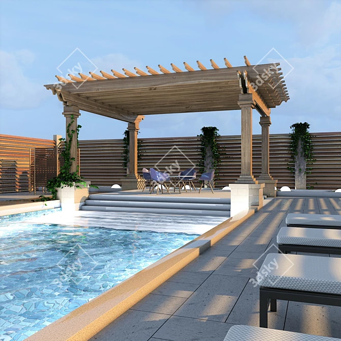  Luxe Outdoor Pergola Pool Set 3D model image 4