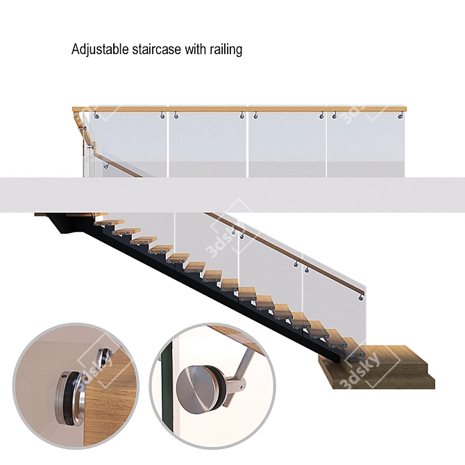 Adjustable Staircase with Railing 3D model image 1