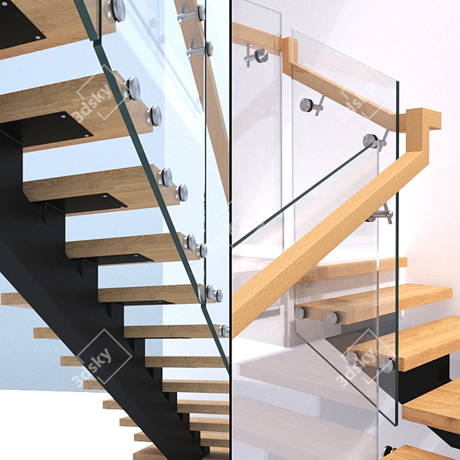 Adjustable Staircase with Railing 3D model image 2