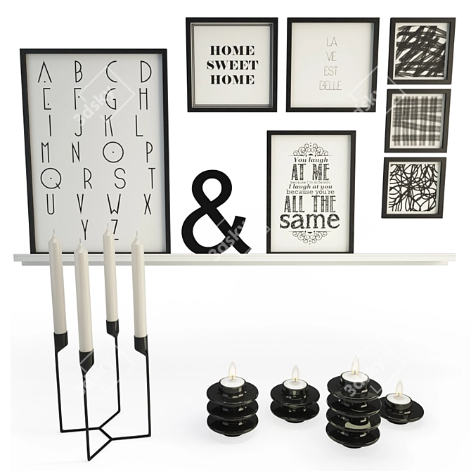 Black Frame Candle Decor Set 3D model image 1