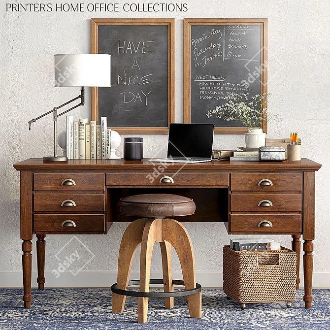 Tuscan Chestnut Printer's Desk 3D model image 1