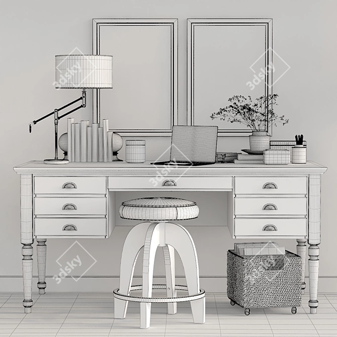 Tuscan Chestnut Printer's Desk 3D model image 3