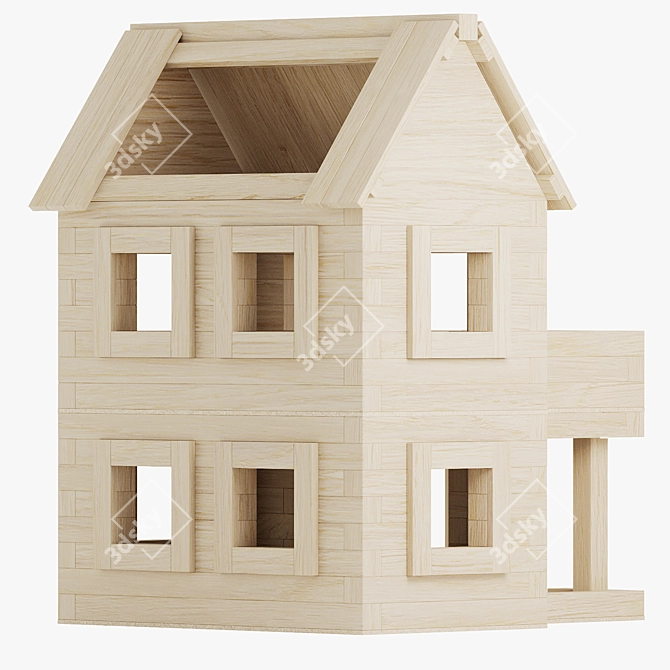 Wooden House with Terrace Construction Kit 3D model image 2