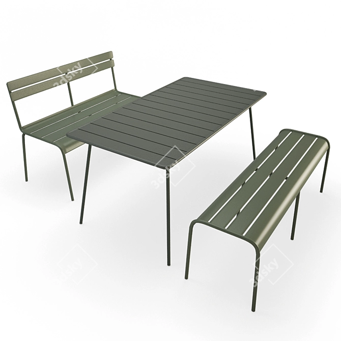 Luxembourg Metallic Table & Bench Set 3D model image 1