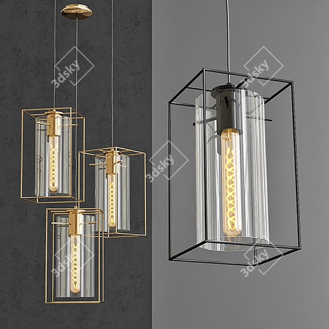 Industrial Loft Clear Glass Pendant 3D model image 1