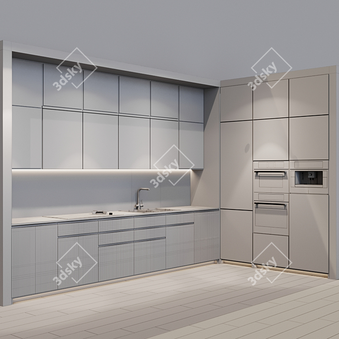 Modern Kitchen Set with Fulgor Milano Appliances 3D model image 3