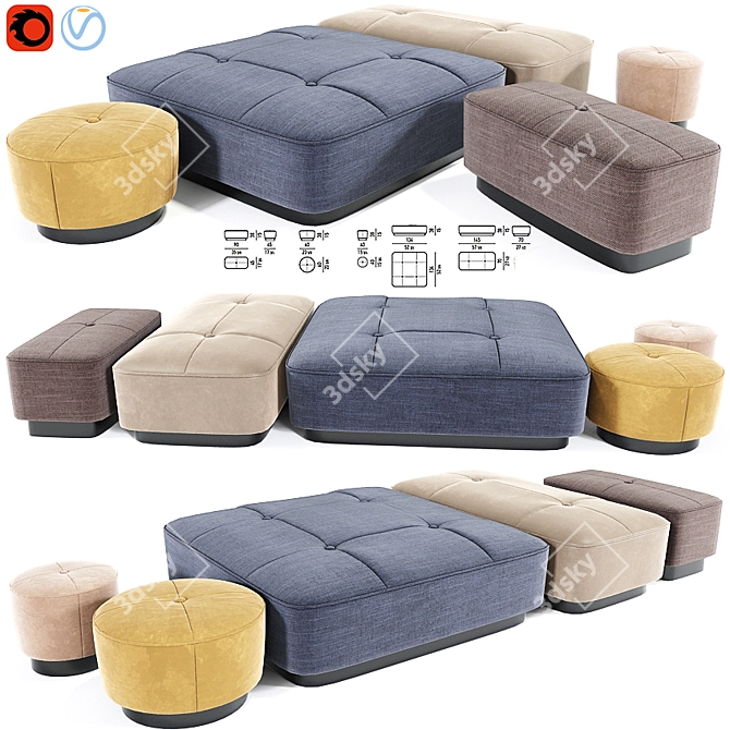 Luxurious Minotti Jacques Poufs in Set 02 3D model image 1