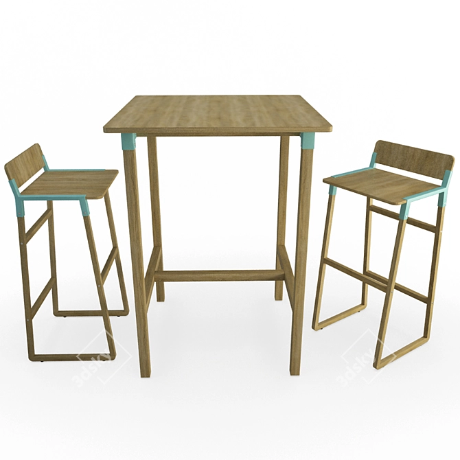 Rustic Wood Table & Stools Set 3D model image 1