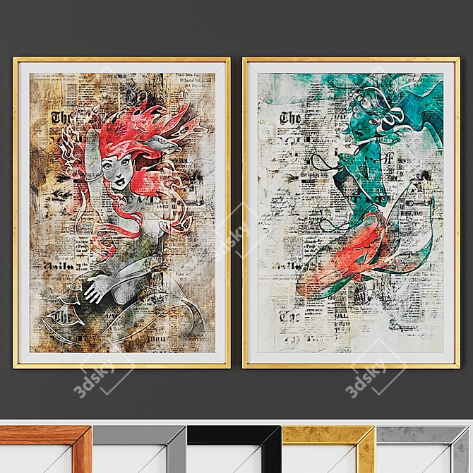 Elegant Picture Frame Set: 2 Artwork Compositions, 5 Frame Options (Black, Gray, Wood, Gold, Silver) 3D model image 1