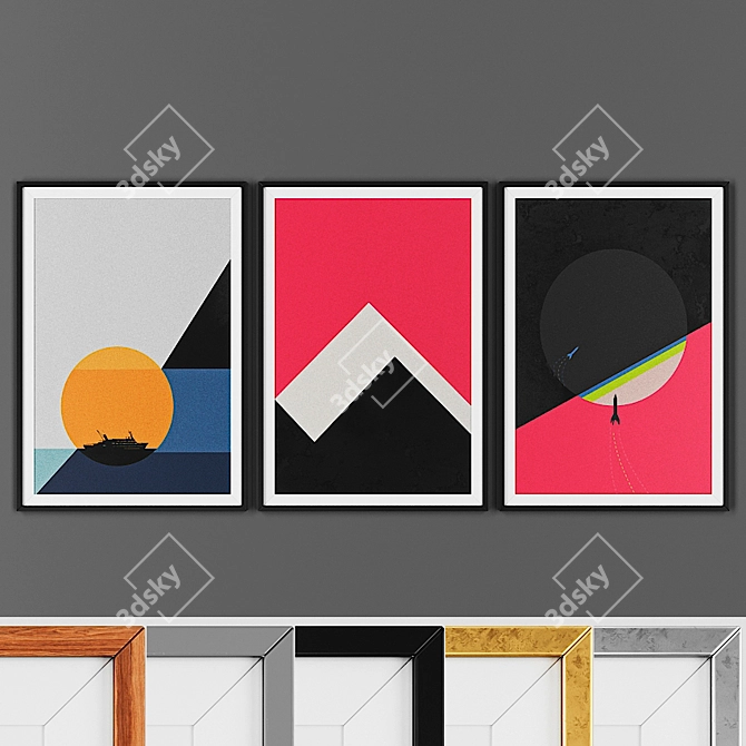 Geometric Scandinavian Picture Frame Set 3D model image 1