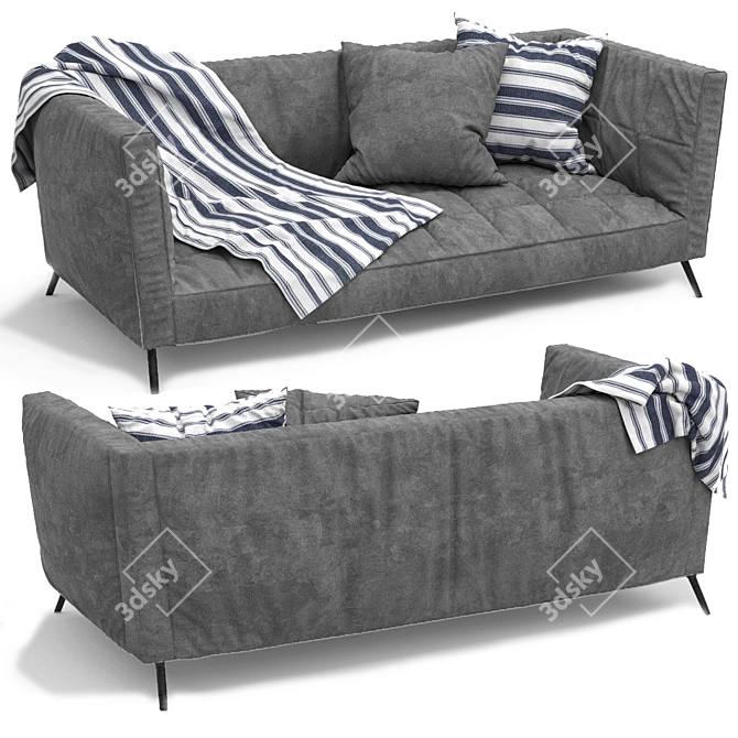 Modern Gray Leather Sofa 3D model image 1